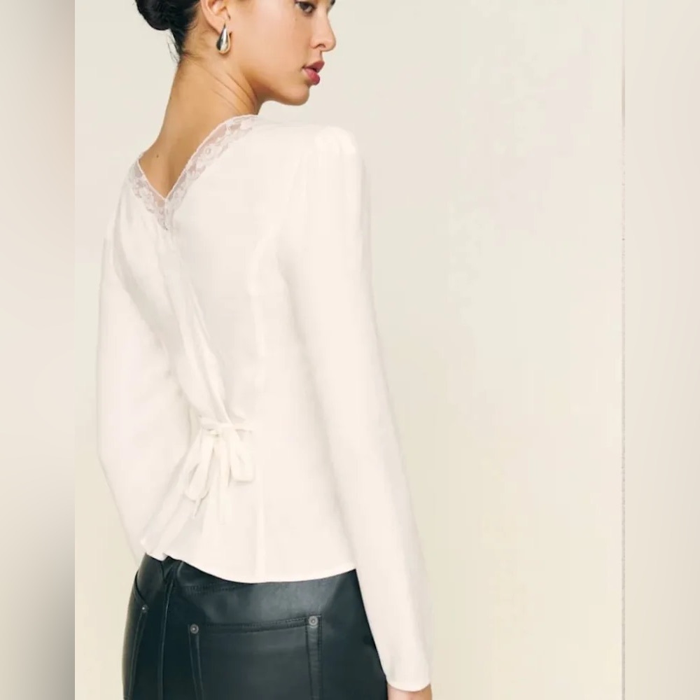 Reformation Nadene Top Ivory Lace Trim Blouse Viscose - Picture 3 of 15